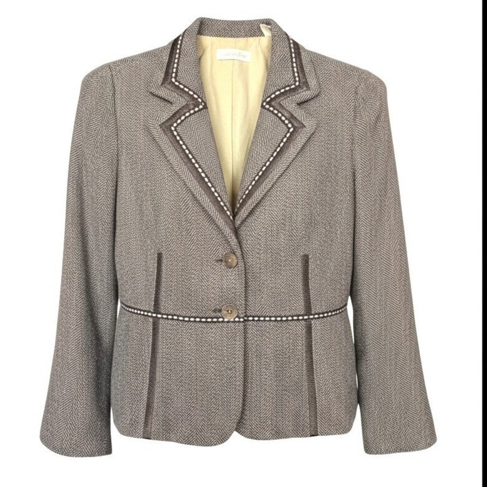 Coldwater Creek Women's Herringbone Blazer P14 Brown Tweed Gold Sparkle Button